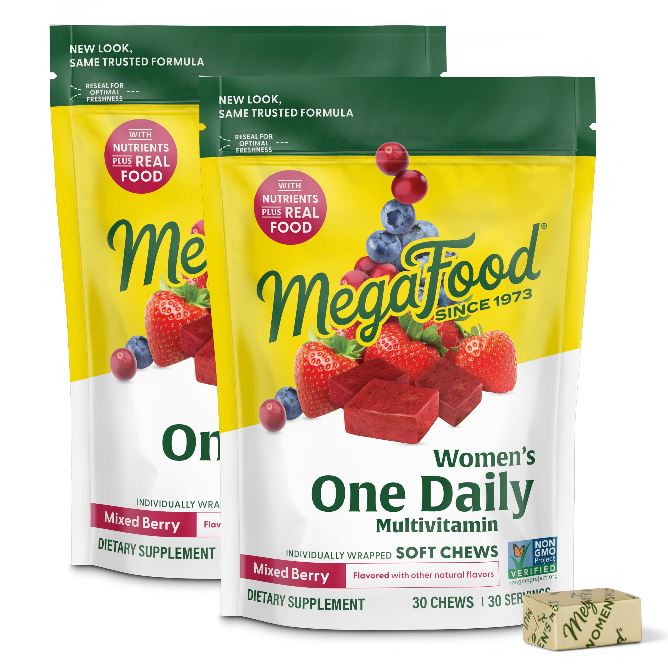 MegaFood Mujer multivitaminas dia masticable sabor mezcla frutos rojos para energía diaria
