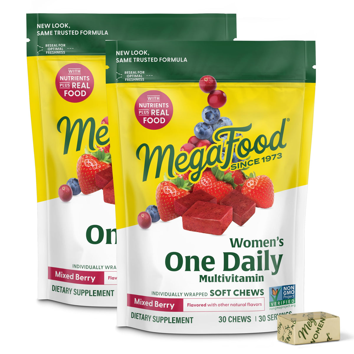 MegaFood Mujer multivitaminas dia masticable sabor mezcla frutos rojos para energía diaria