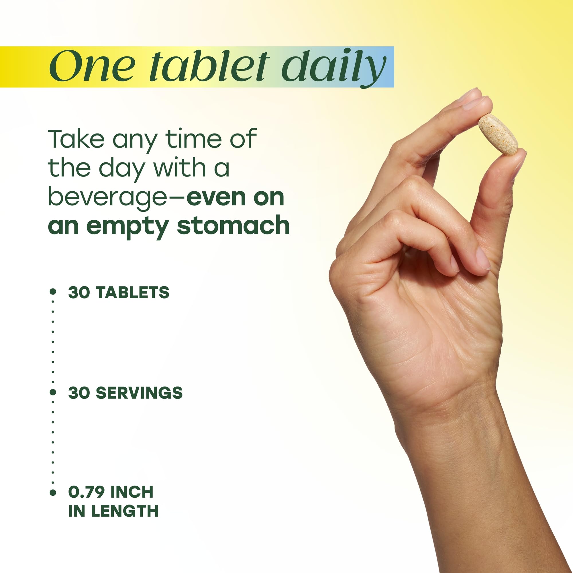 MegaFood One Daily para Hombres, dosis diaria, toma una tableta en cualquier momento.