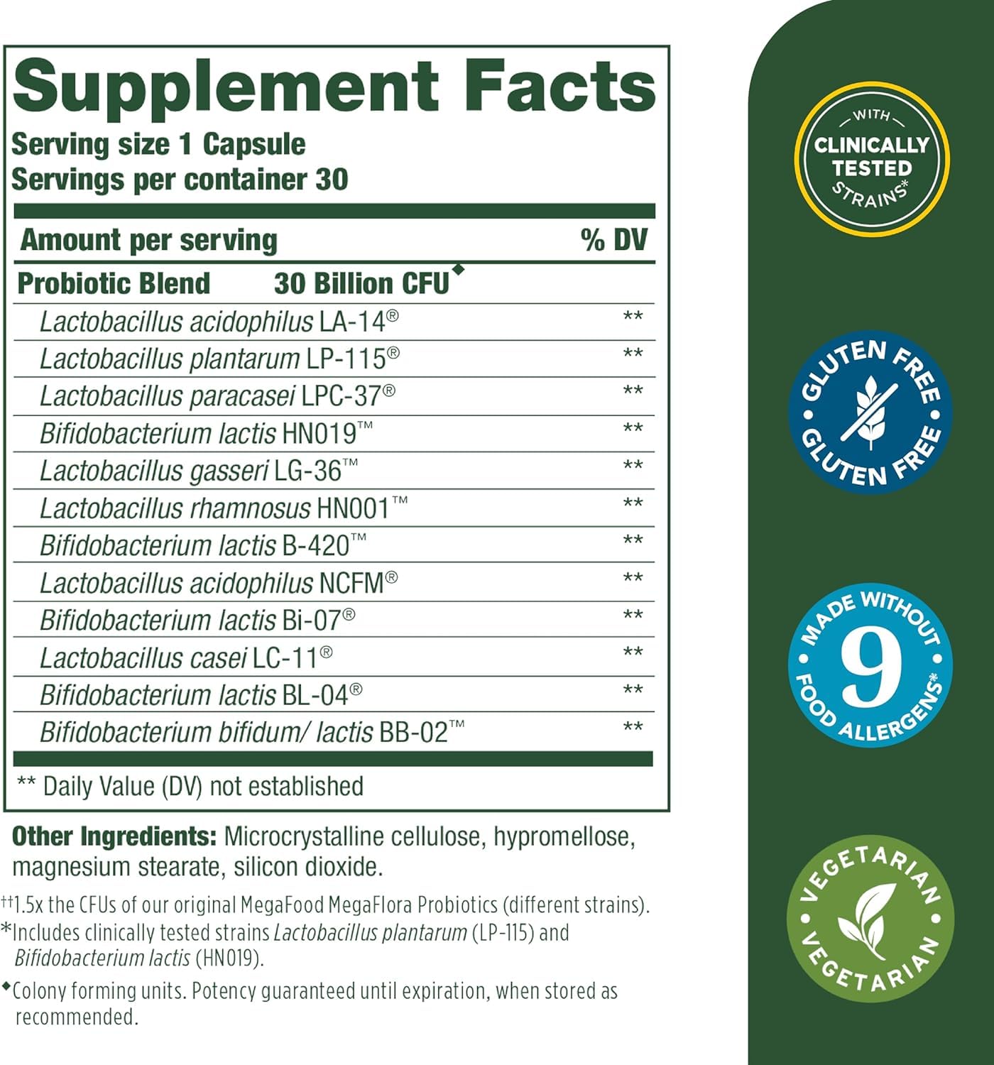MegaFood Digestive Probiotic etiqueta: información clara para su uso diario.