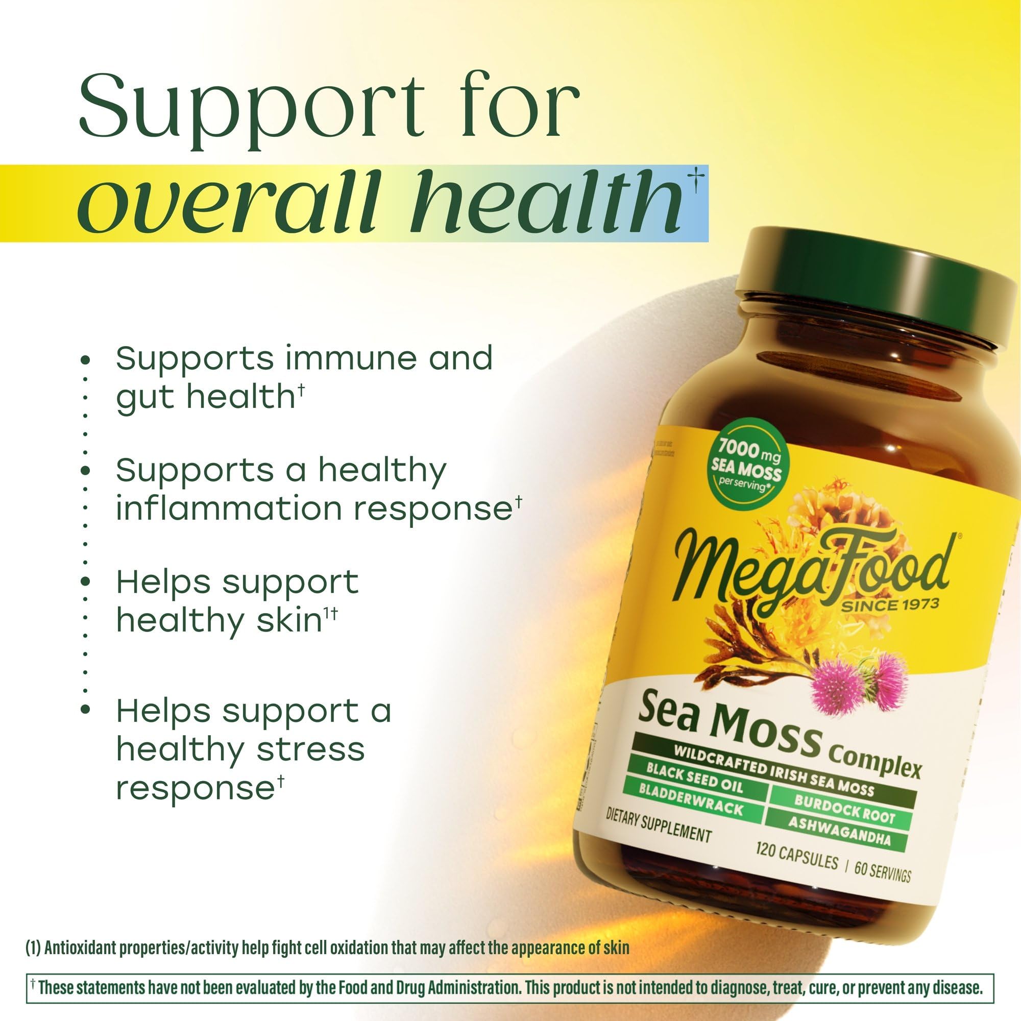 MegaFood Sea Moss Complex: cápsulas fáciles de tomar para uso diario.