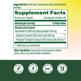 Etiqueta frontal de MegaFood Shilajit para fuente y beneficios posibles