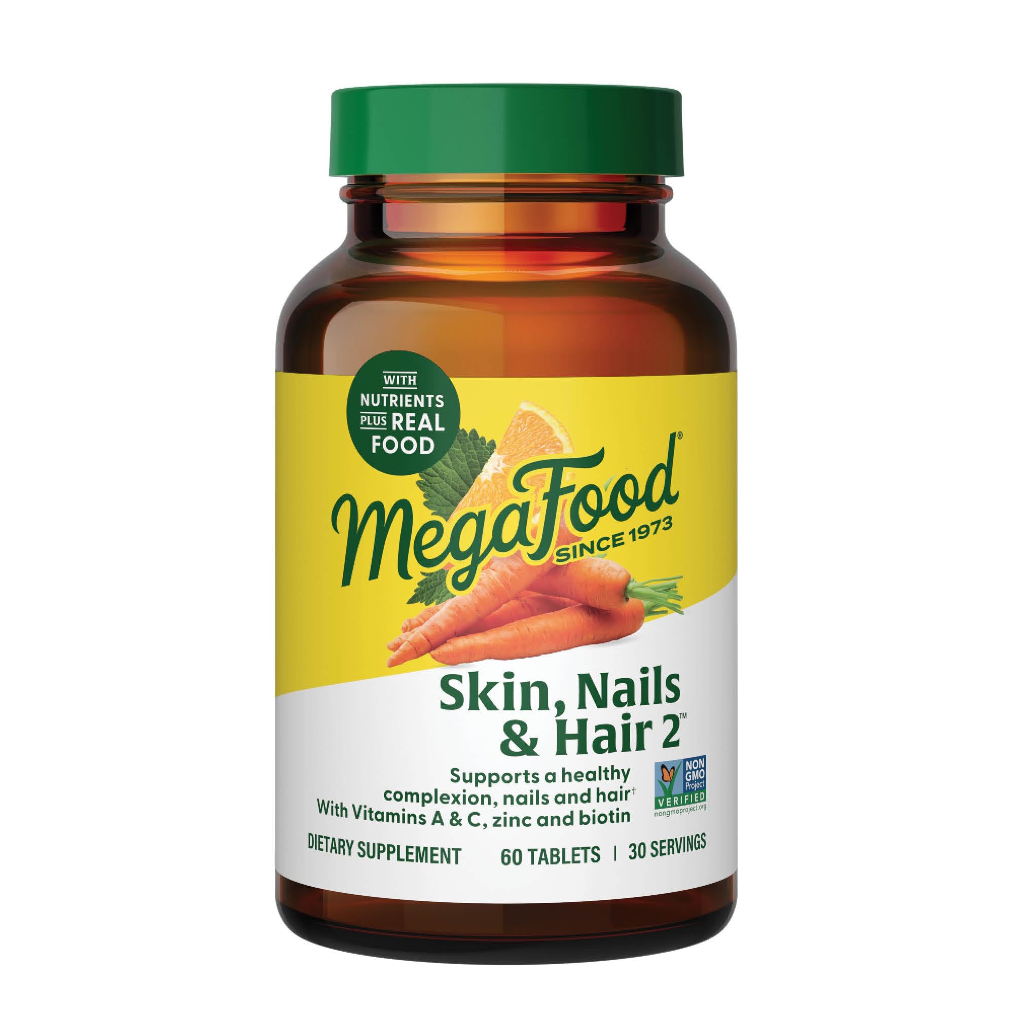MegaFood Skin, Nails & Hair 2 botella: empaque seguro para uso diario.