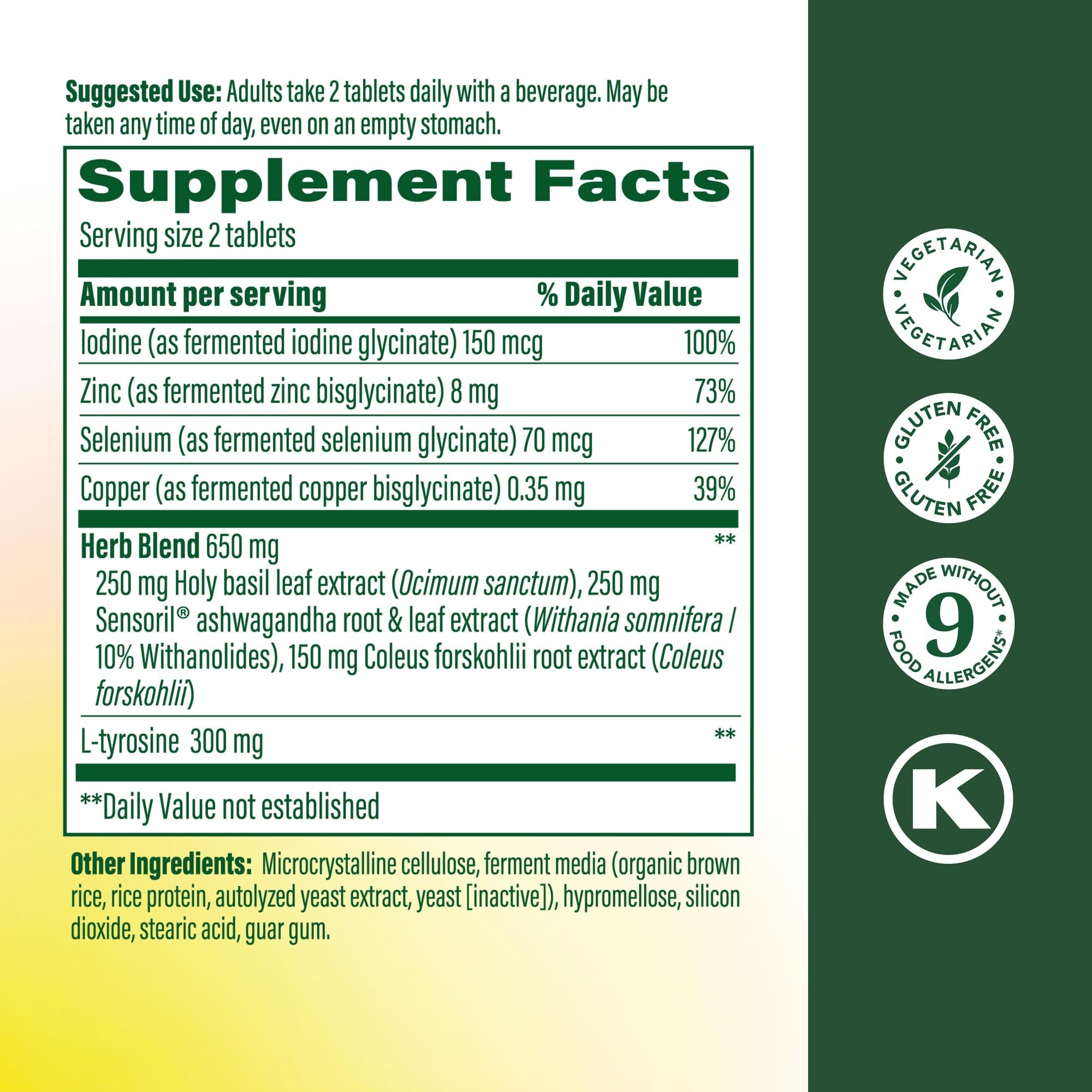 MegaFood Thyroid Strength: etiqueta frontal con información clara de ingredientes