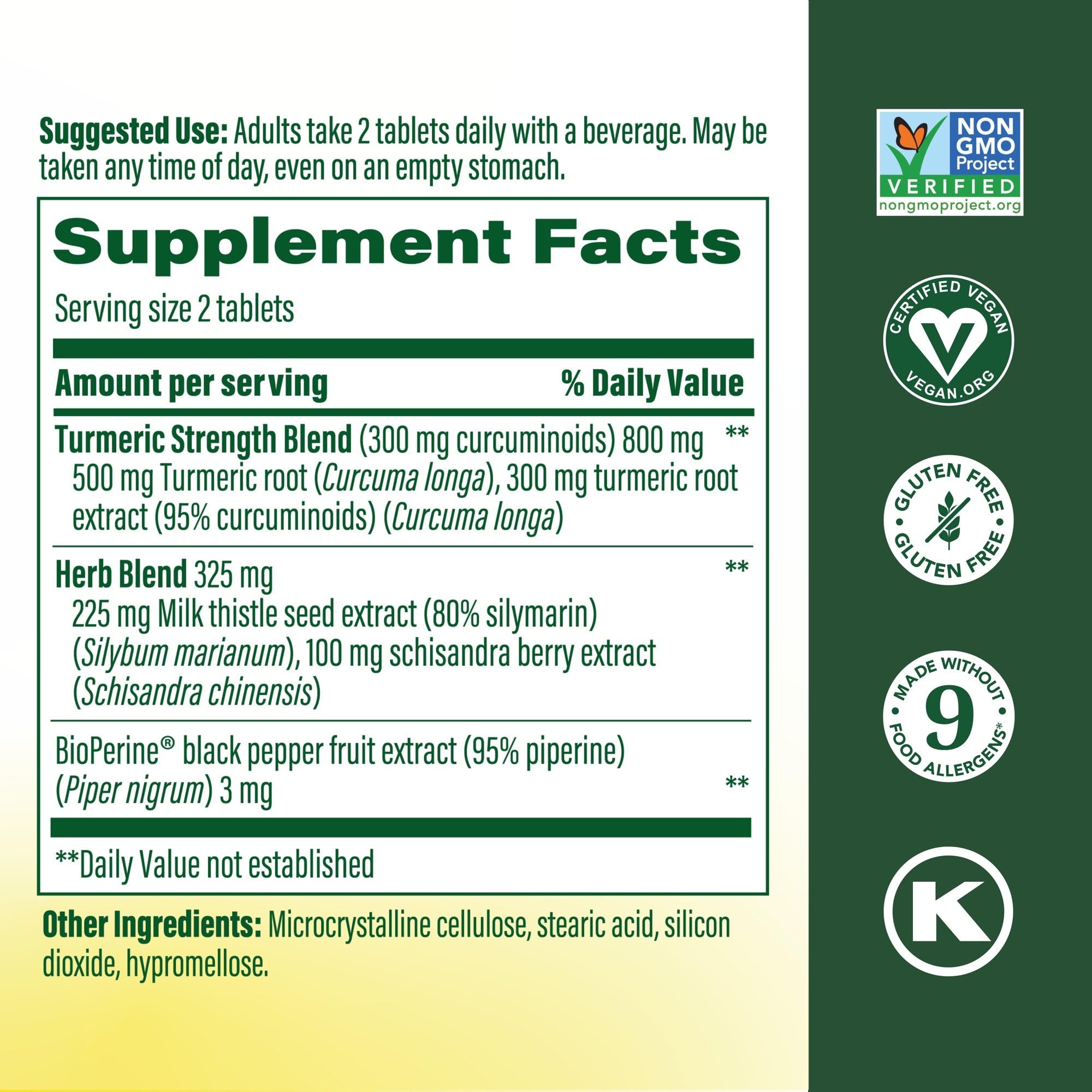MegaFood Turmeric, etiqueta detalle, información clara de ingredientes y beneficios.