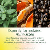 Ingredientes reales en MegaFood Turmeric Minis: cereza ácida y bayas.