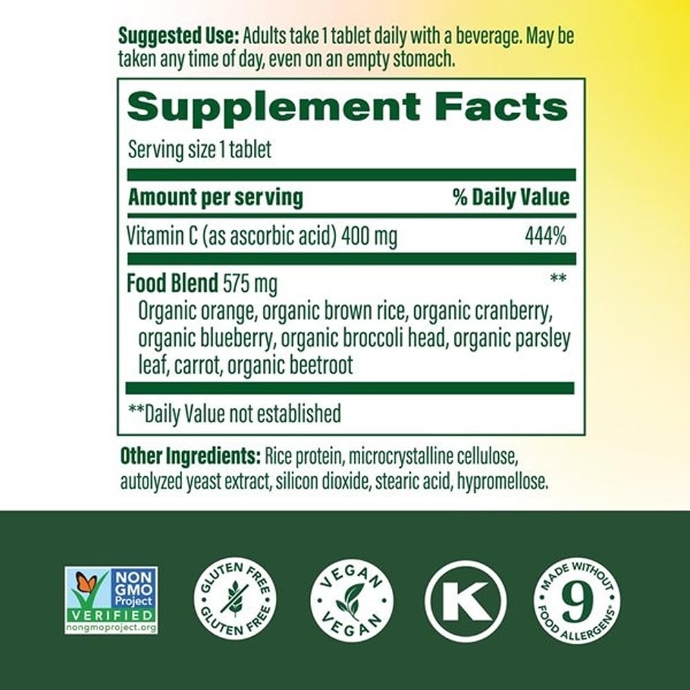 MegaFood Ultra C 400 mg: tableta cercana para ver la formulación