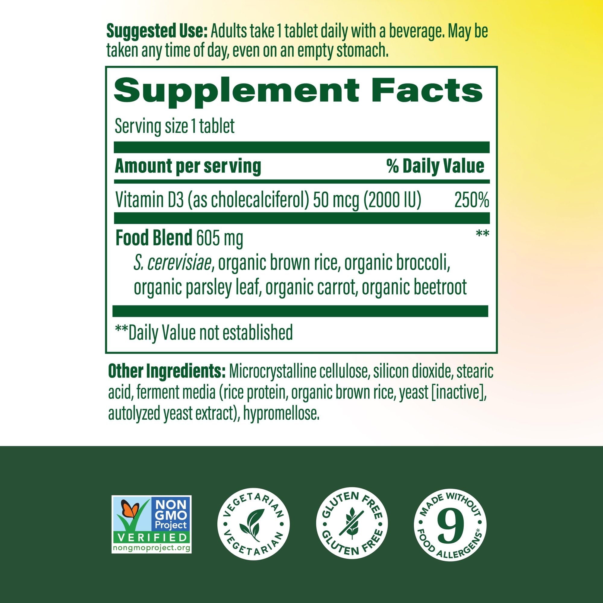 MegaFood Vitamina D3 2000IU - etiqueta: información clara sobre origen y uso.