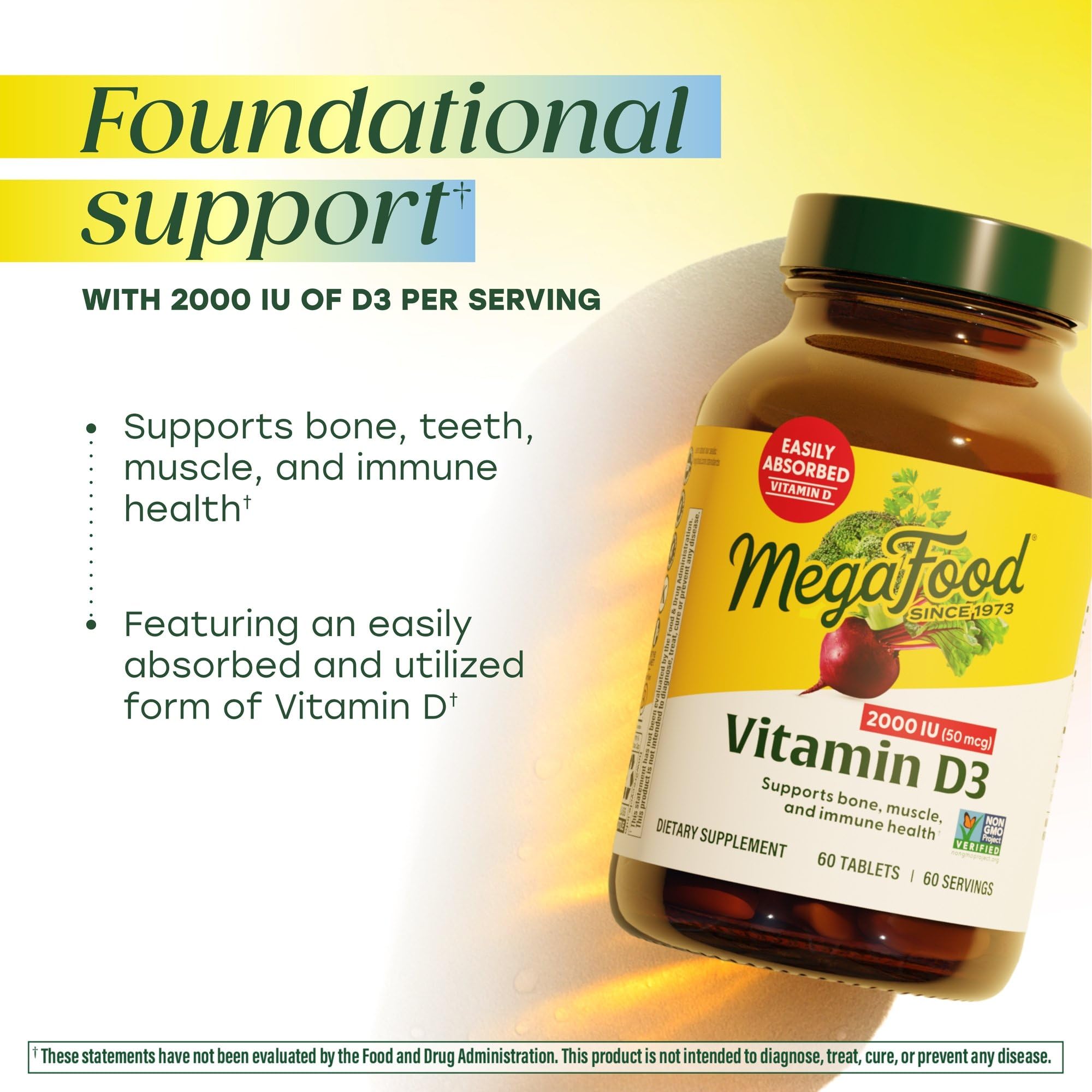 MegaFood Vitamina D3 2000IU - tabletas: formato vegetariano y fácil de tomar.