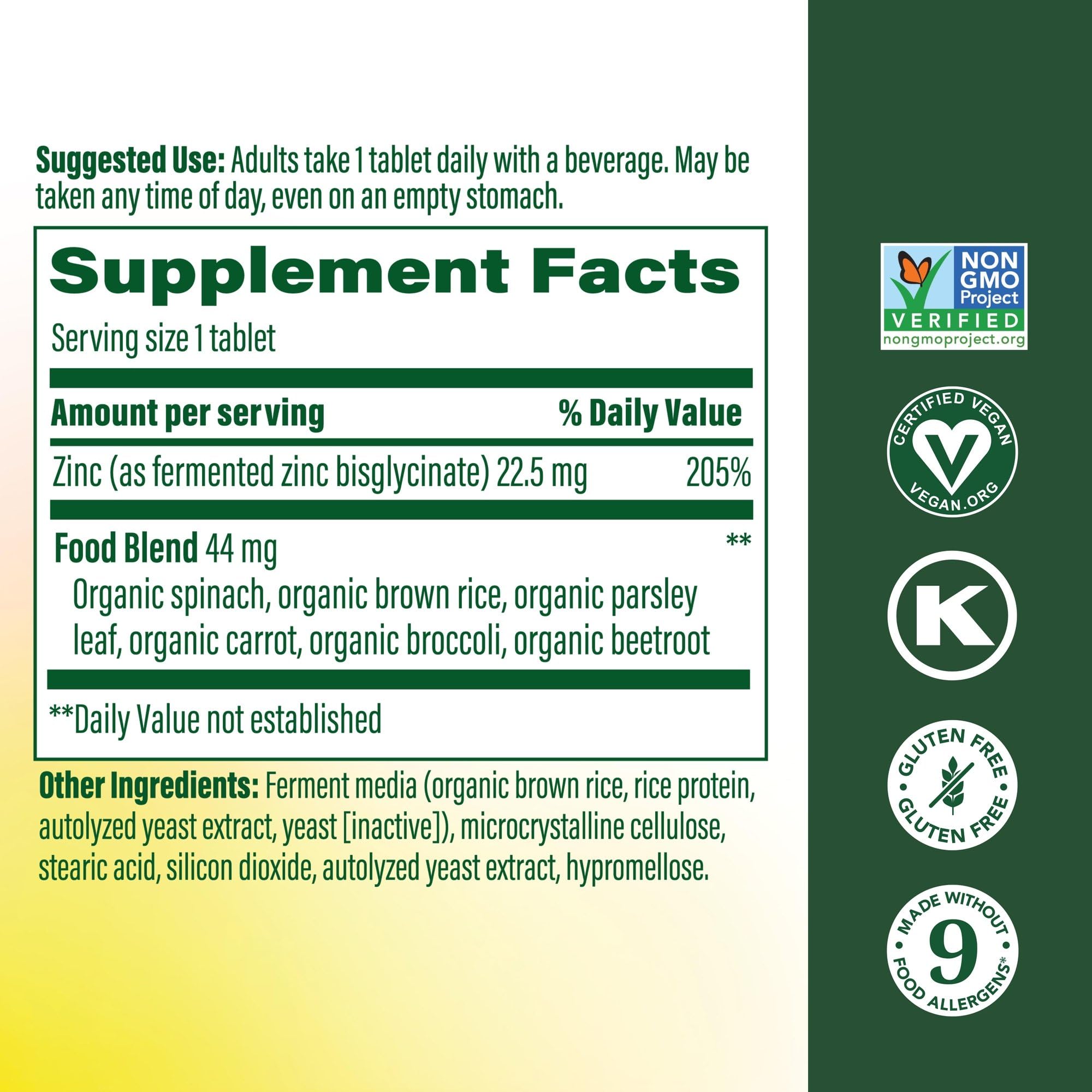 Zinc MegaFood fermentado 22,5 mg para soporte antioxidante