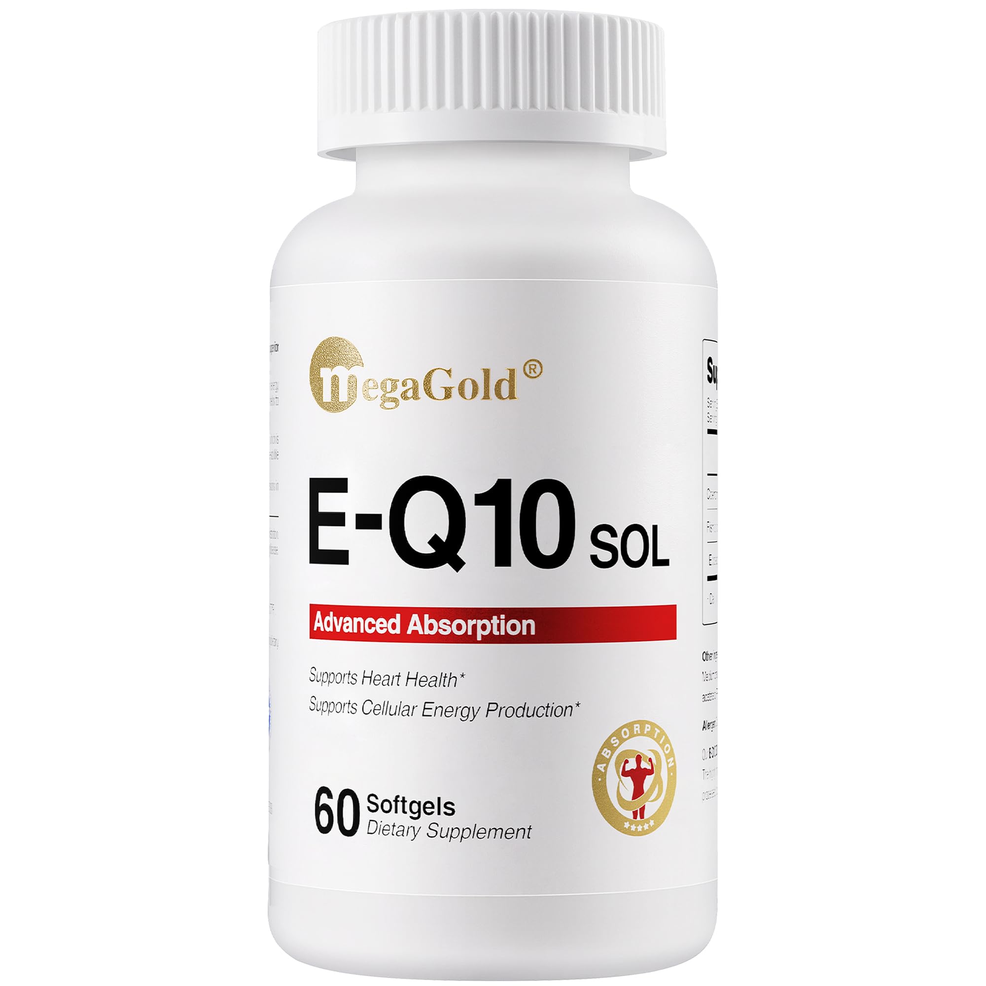 MegaGold E-Q10 Sol: botella con vertido, posible impulso de energía diaria.