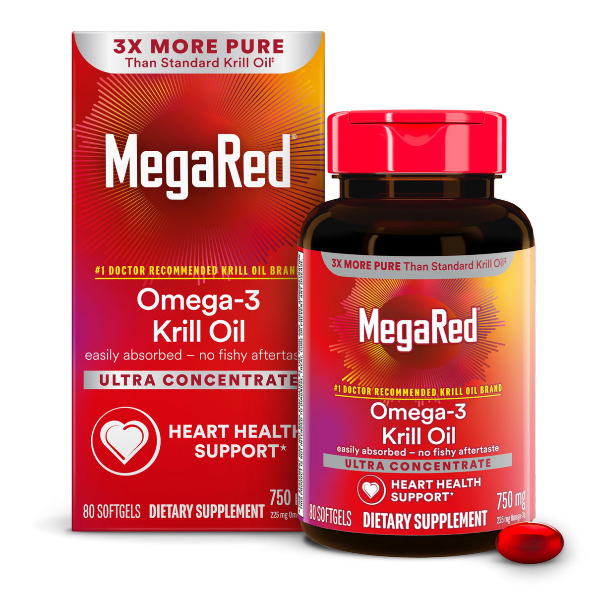 MegaRed: botella de aceite de krill antártico 750 mg para uso diario.