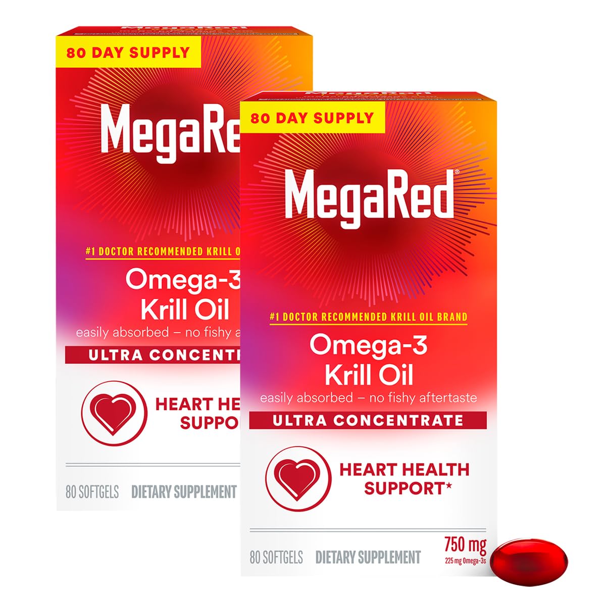 MegaRed Ultra Concentrate: cápsulas omega-3 en botella para uso diario y apoyo a hábitos saludables.