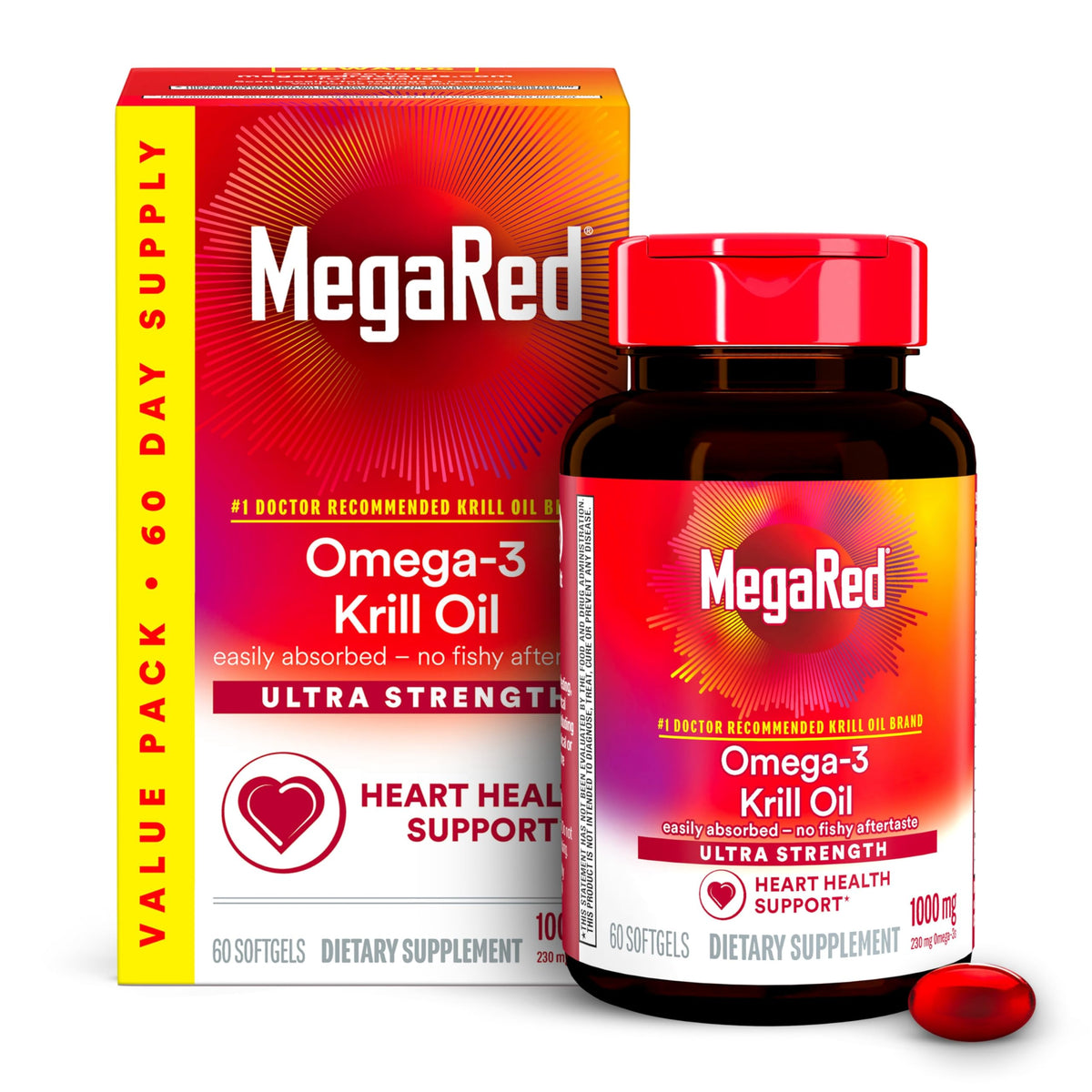 MegaRed Potencia 1000 mg, cápsula suave enfocada en salud cardíaca.