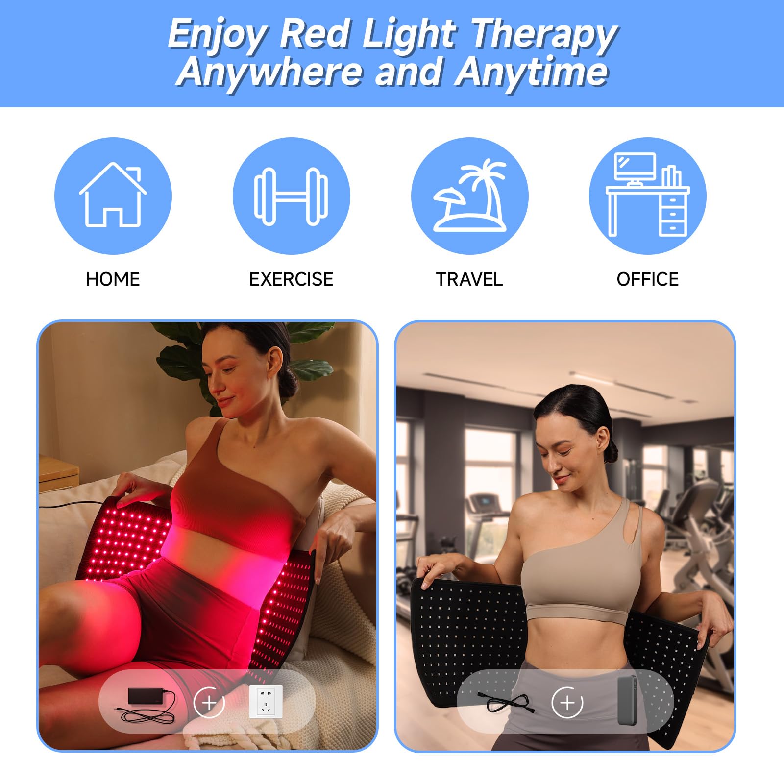 MEGELIN cinturón de terapia con 360 LEDs para cobertura amplia en casa.