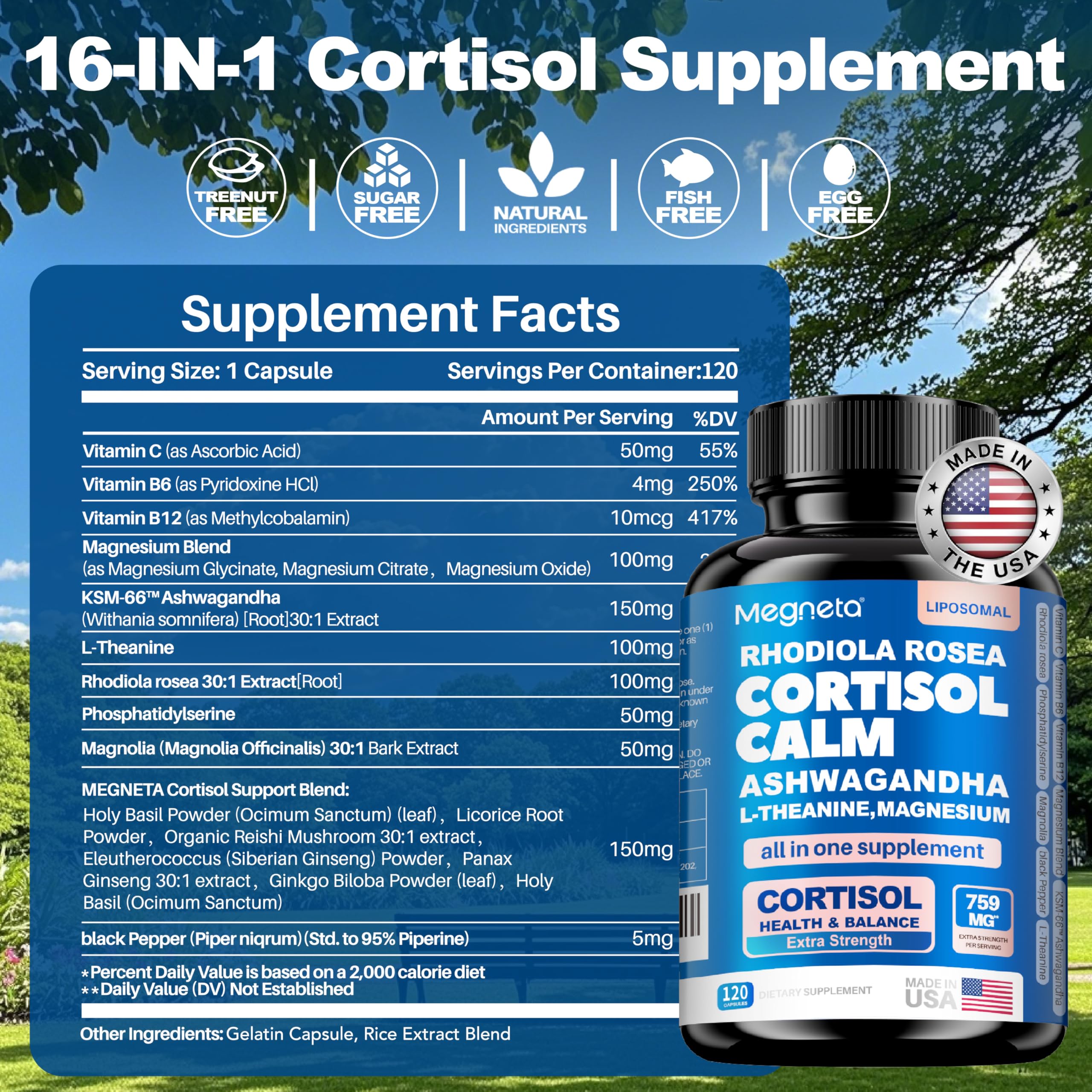 Megneta L-teanina 100mg para relajación mental y enfoque suave.