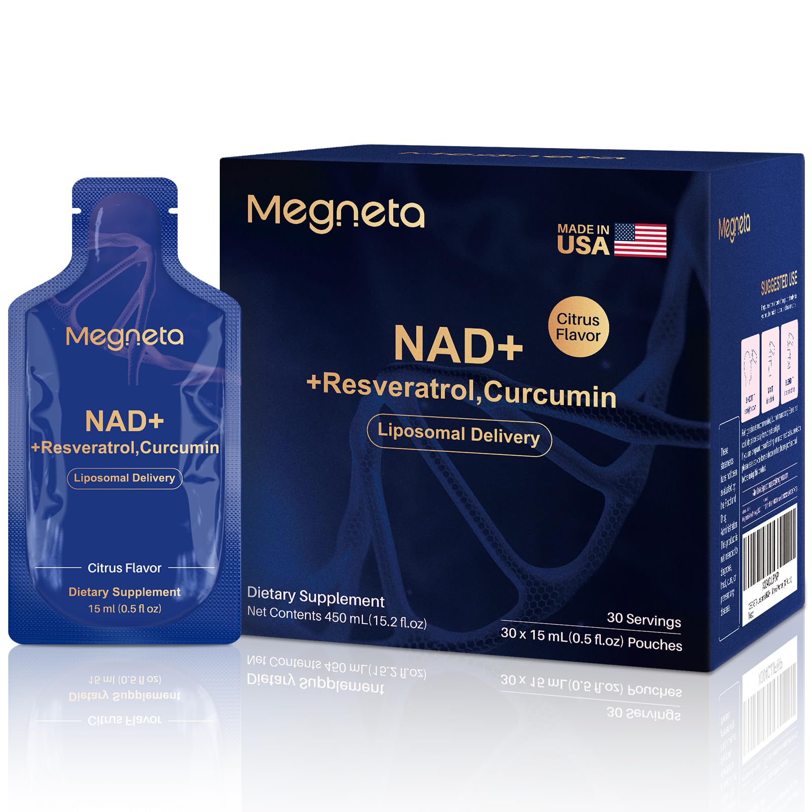 MEGNETA NAD liposomal botella muestra absorción mejorada