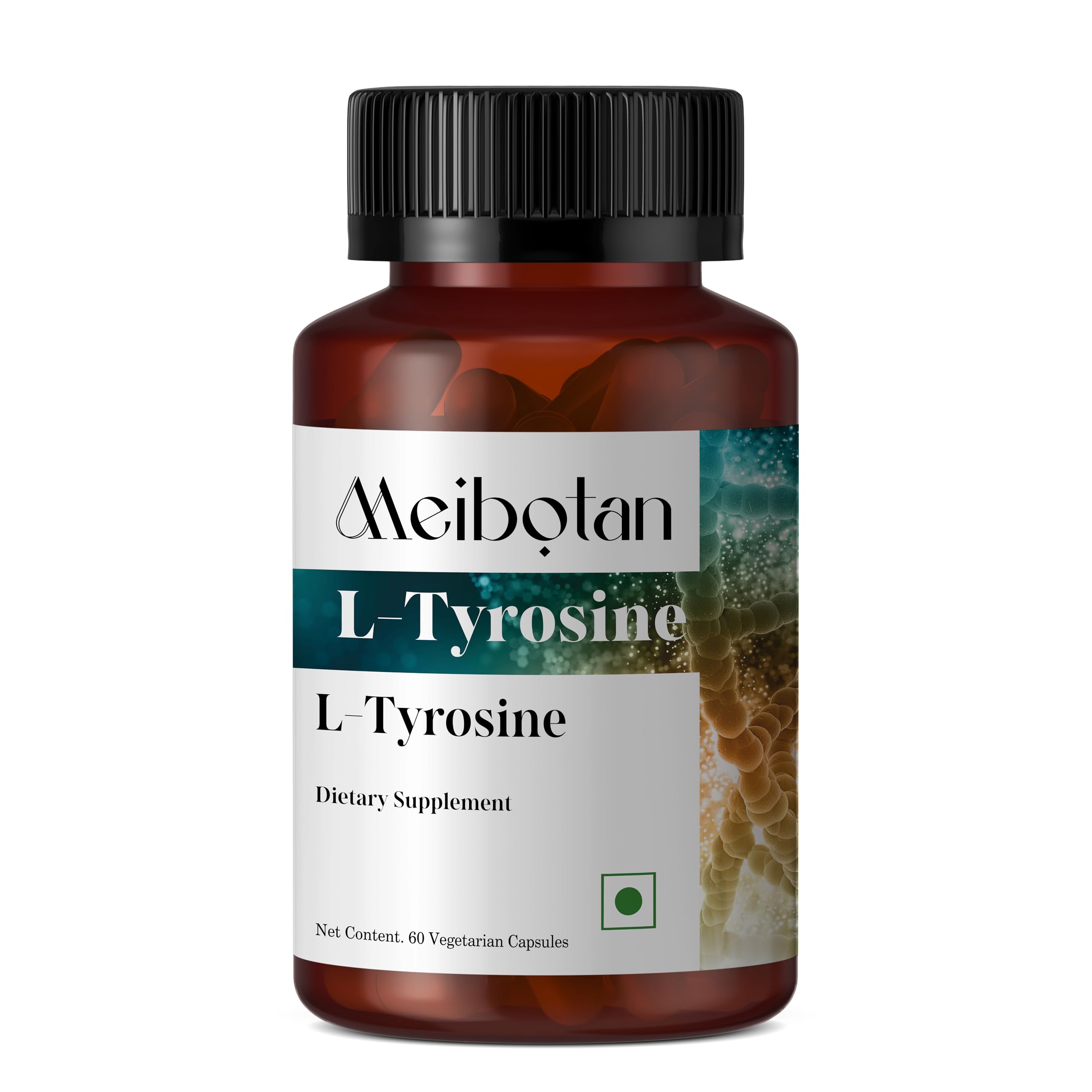 MEIBOTAN L Tyrosine 500mg, paquete frontal, energía sostenida para el día.