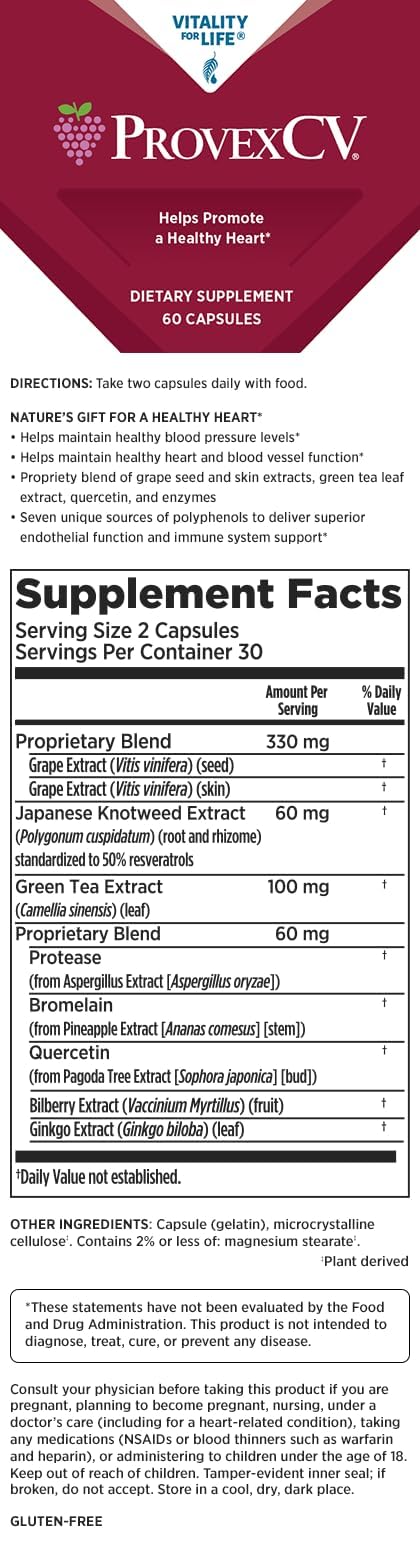 ProvexCV de Melaleuca: etiqueta legible, fuente de antioxidantes para mantener la salud cardiovascular.