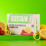 Melaleuca Sustain Sport frambuesa-limonada polvo con cucharita medidora para dosis precisas.