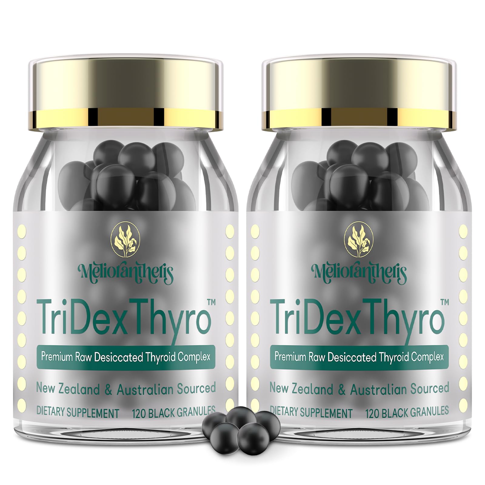 Meliorantheris TriDexThyro, botella visible, soporte diario de bienestar