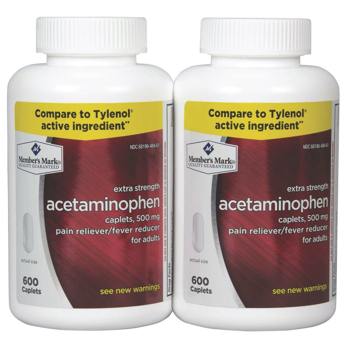 MEMBER’S MARK acetaminofén 500 mg: botellas del paquete doble para alivio ocasional.