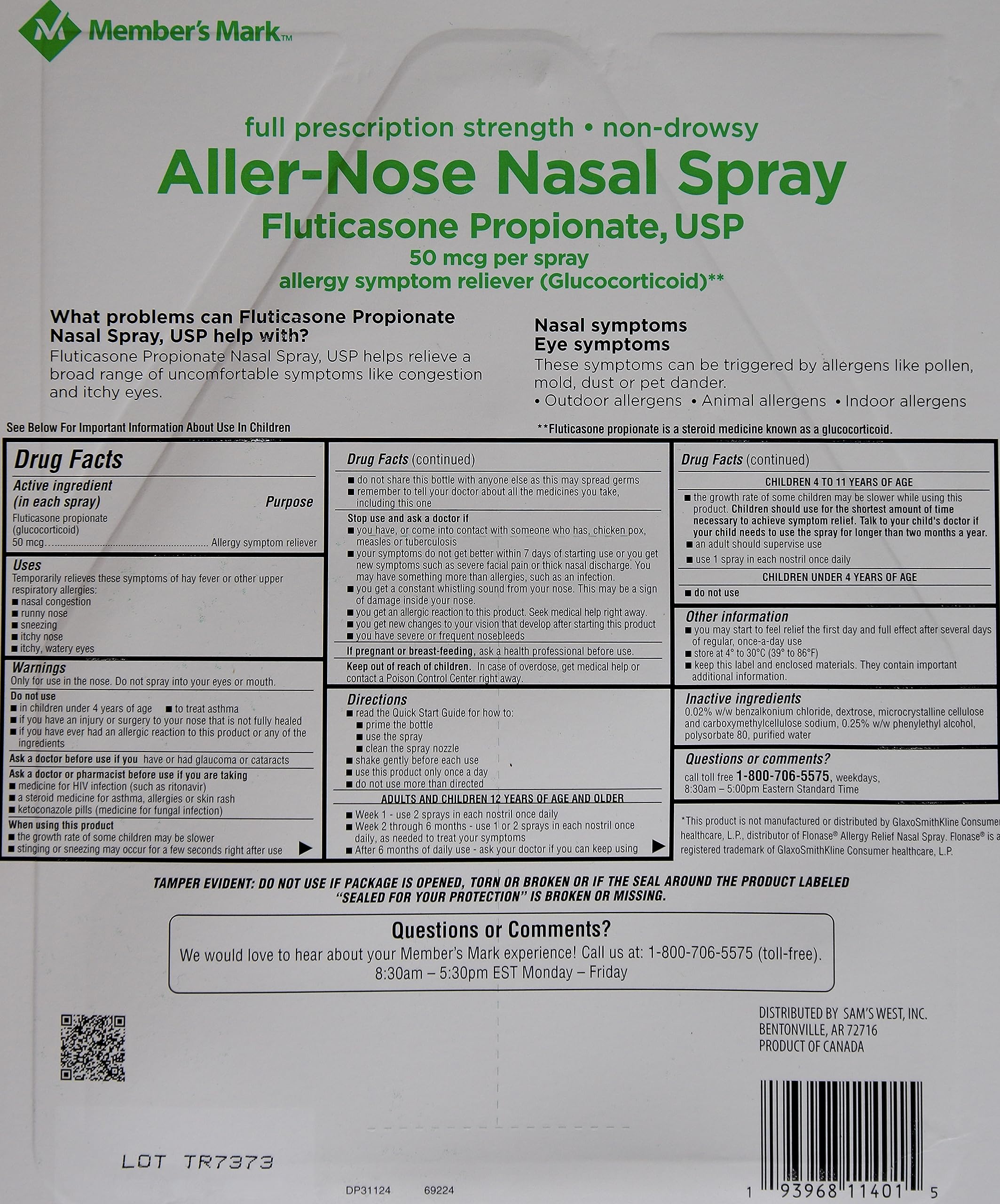 MEMBER'S MARK Aller-Nose aerosol nasal, uso diario para congestión nasal.