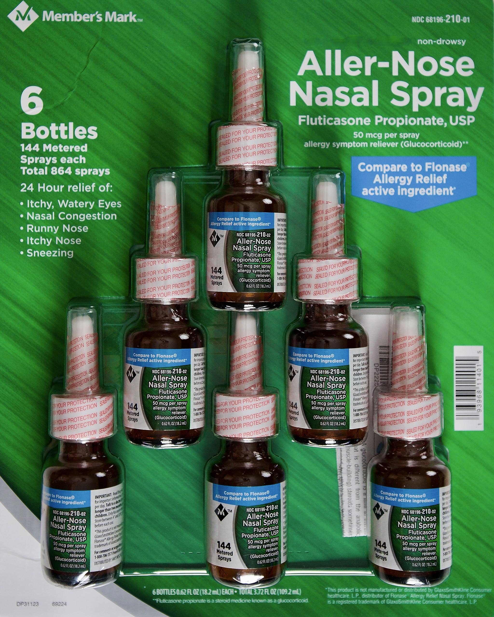 MEMBER'S MARK Aller-Nose, botella nasal 50mcg, alivio de síntomas alérgicos.