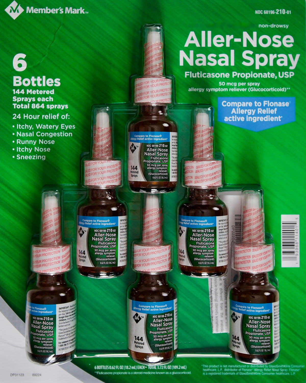 MEMBER'S MARK Aller-Nose, botella nasal 50mcg, alivio de síntomas alérgicos.