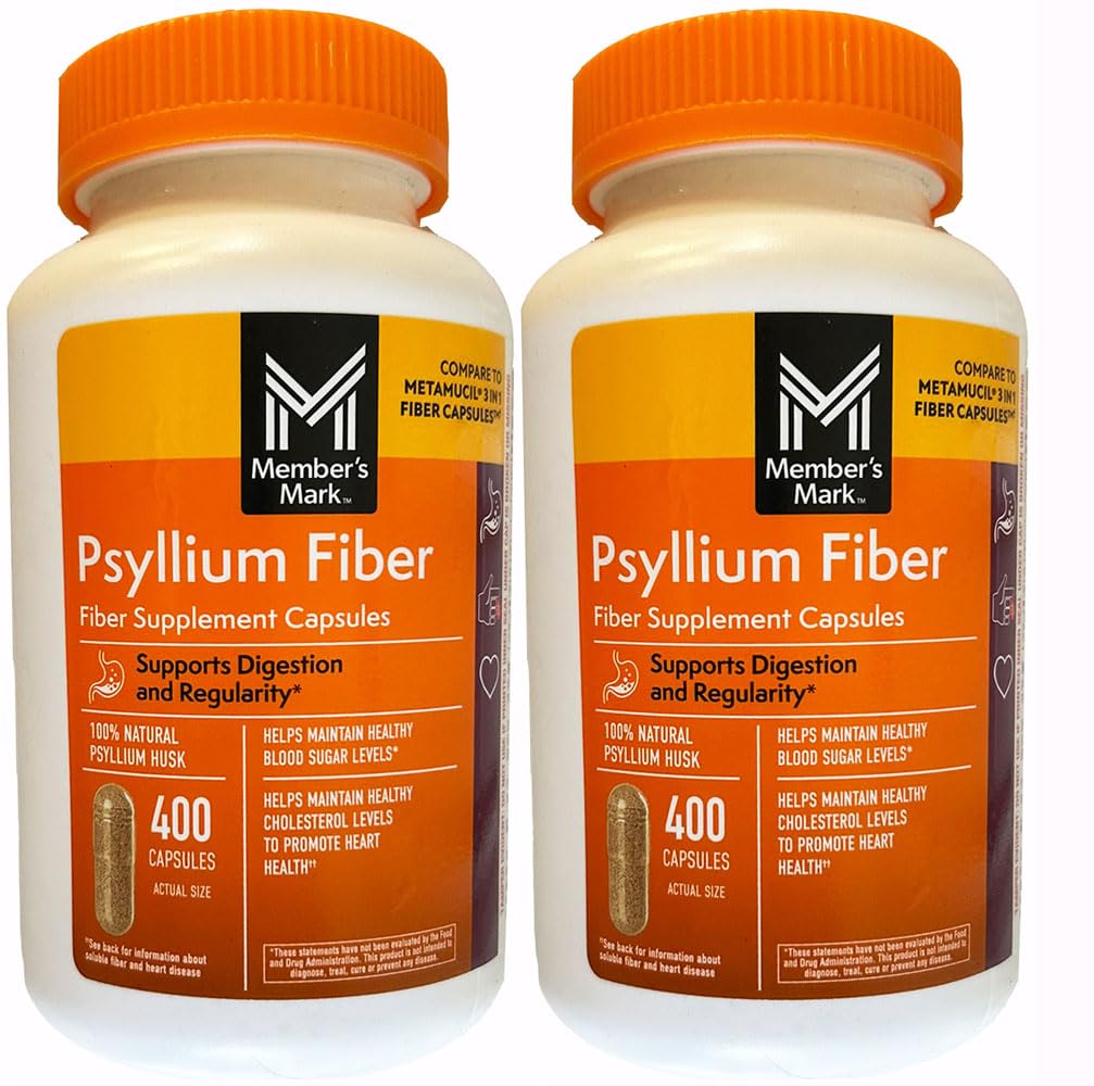 Member's Mark Cápsulas de Psyllium: dos frascos visibles para una rutina diaria de fibra