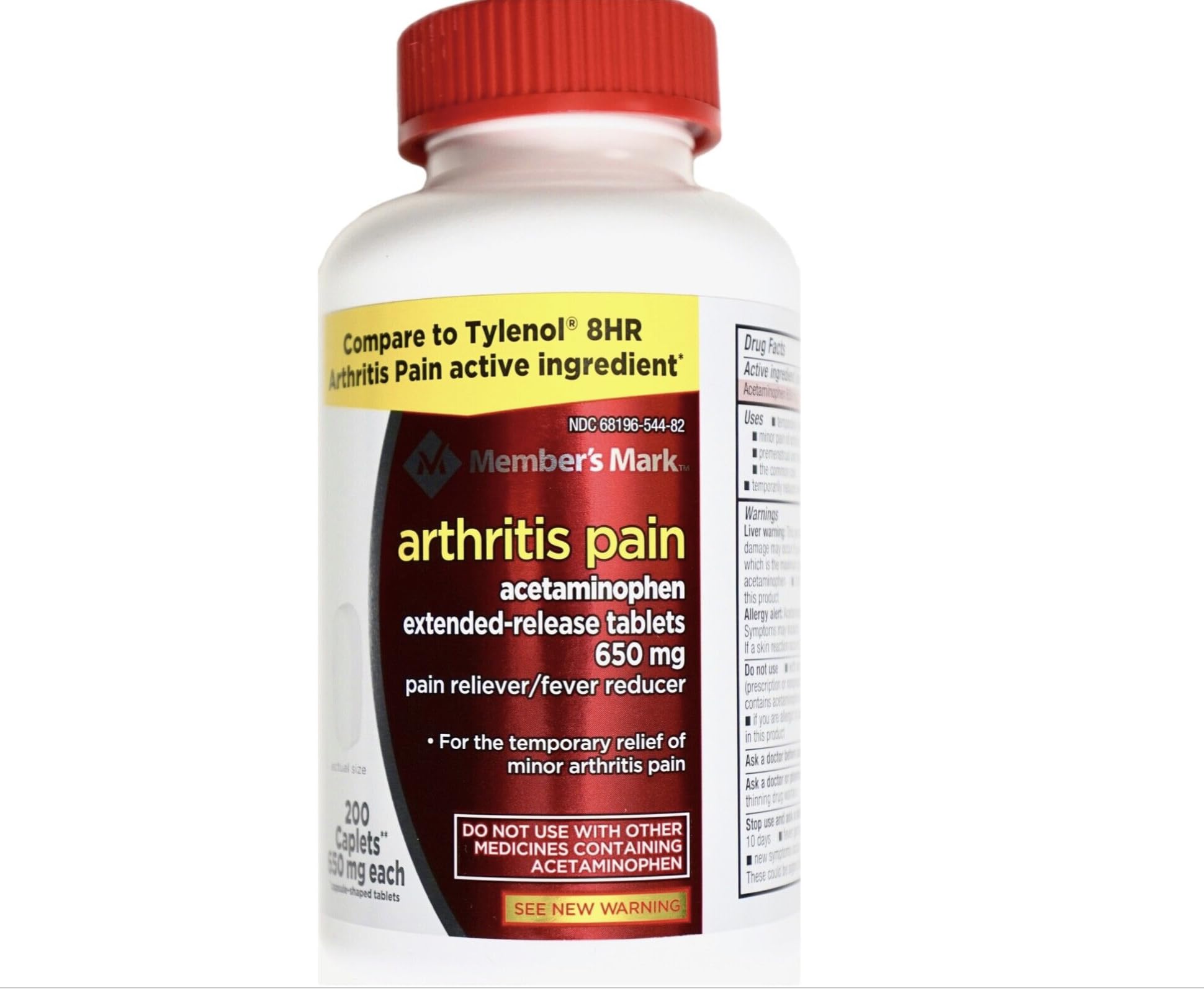 Member's Mark etiqueta informa acetaminofén 650 mg y uso recomendado