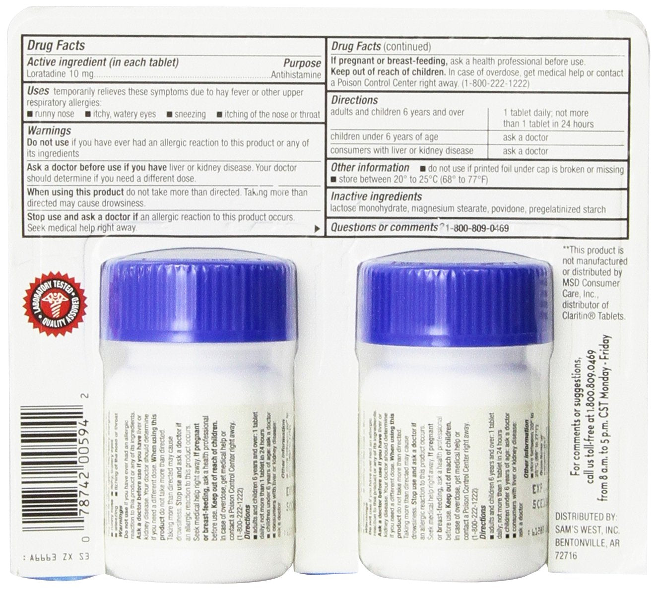 Member's Mark Loratadina caja de 200 tabletas para uso diario