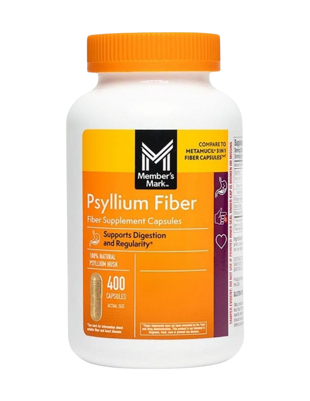 Cápsulas de psyllium natural de Member's Mark para apoyo diario de fibra.