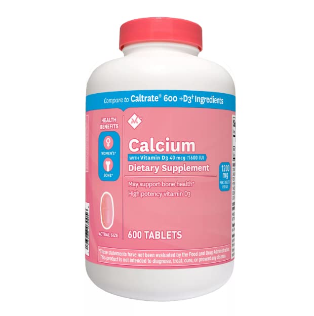 Member's Mark tabletas calcio 600 mg y vitamina D-3, etiqueta clara para uso diario.
