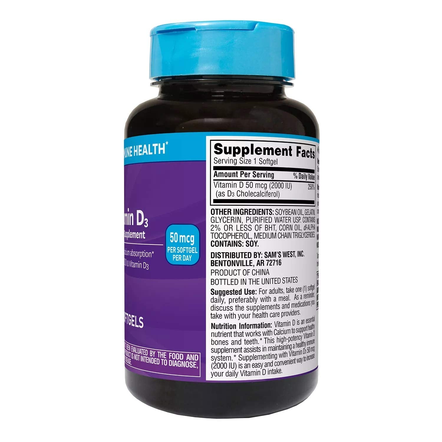 Member's Mark Vitamin D3 2000 UI, cápsulas suaves para uso diario