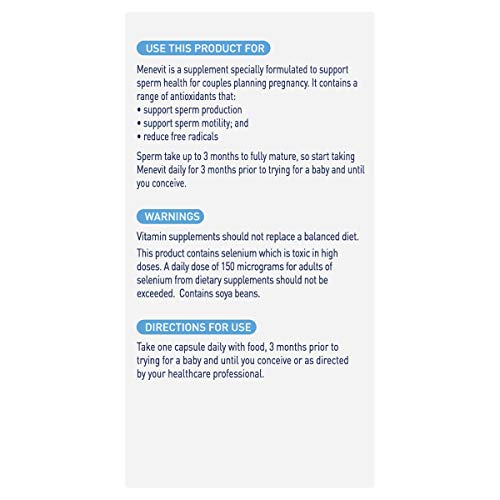 Menevit zinc y folato: apoya la producción de espermatozoides.