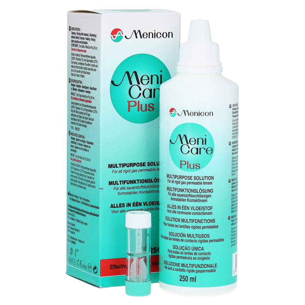 Menicare MeniCare Plus, botella volcado para limpieza suave de lentes de contacto