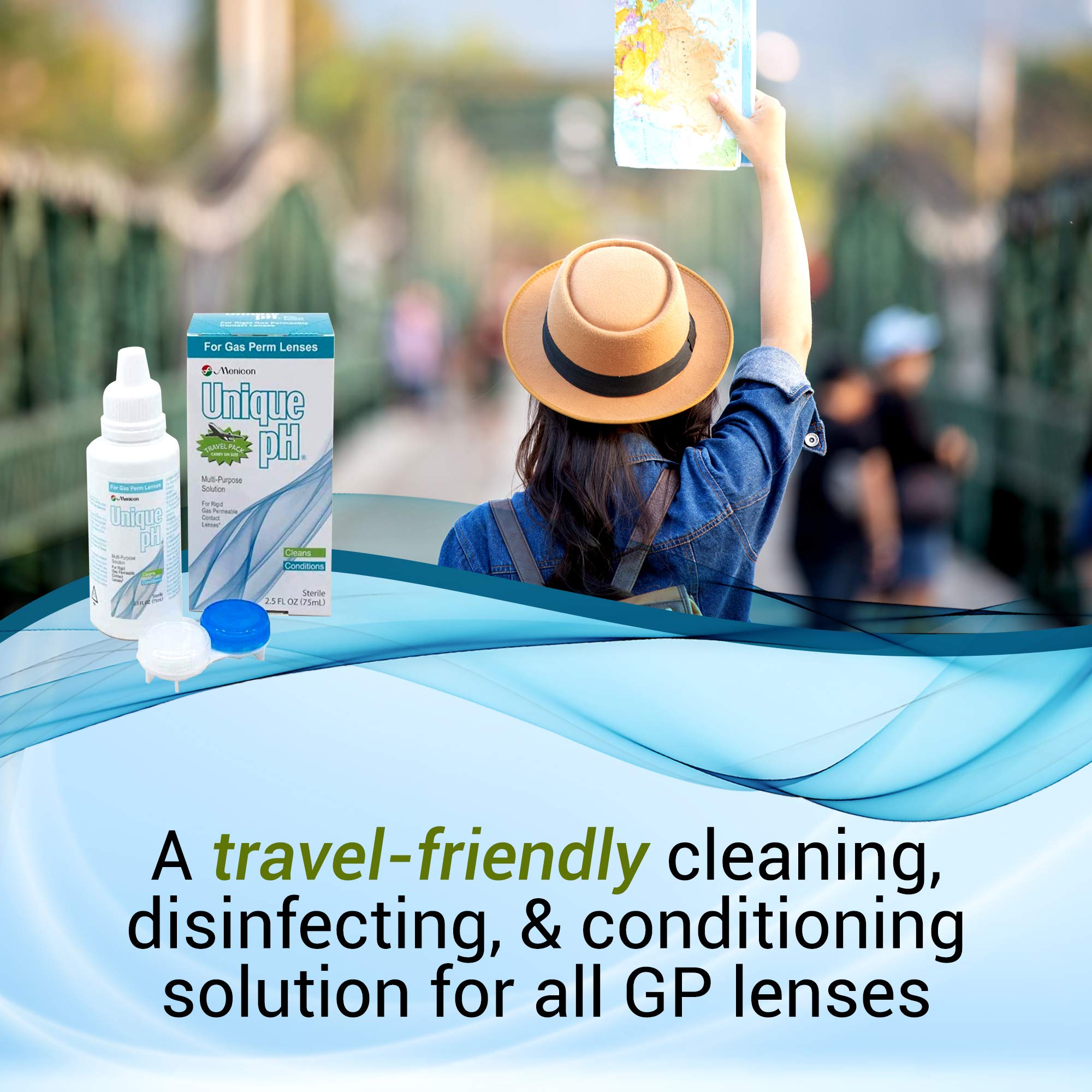 Lentes RGP limpiados con Menicon Paquete de Viaje pH Único en uso diario.