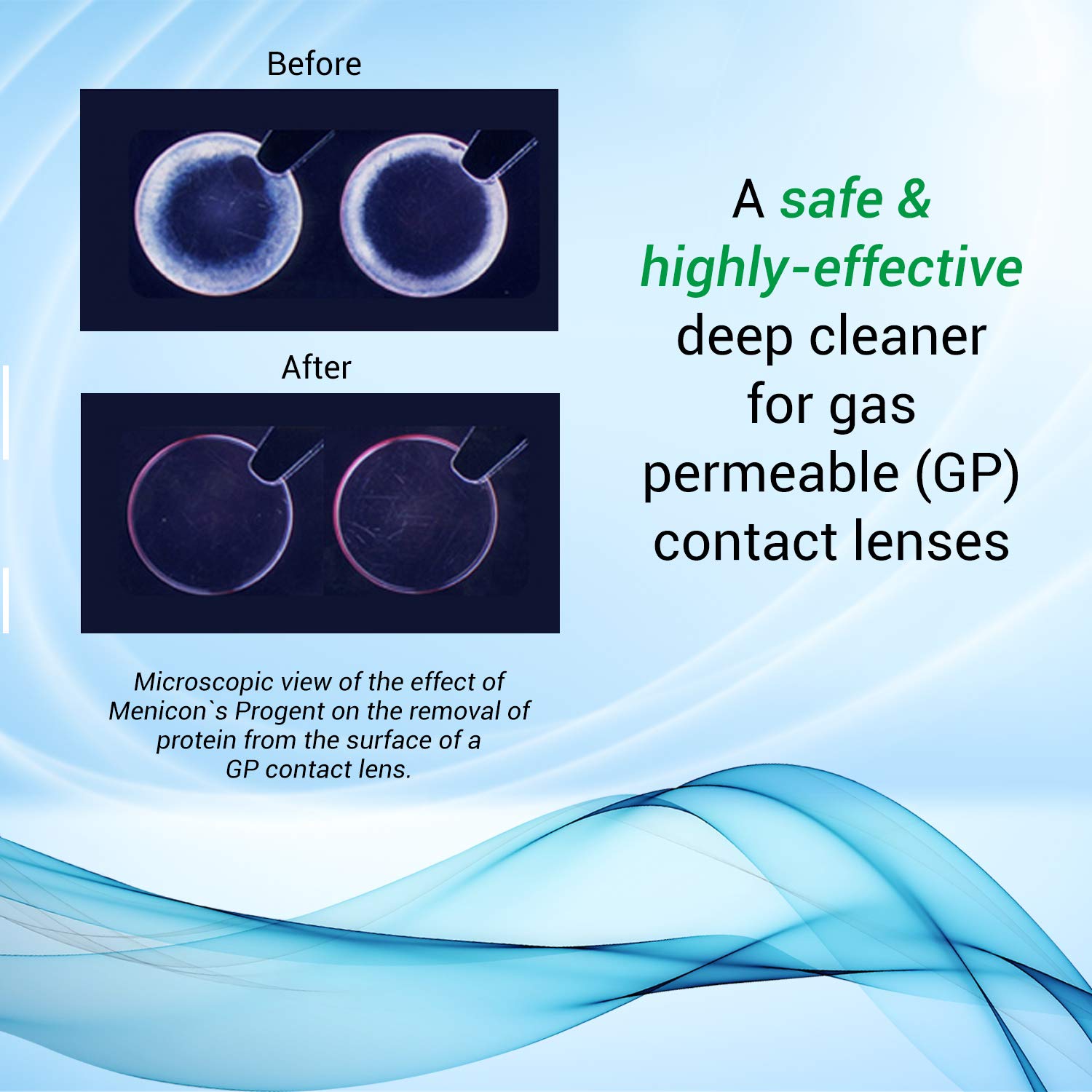 Menicon Progent sin-friccion-lentes GP, limpieza eficaz sin roce.