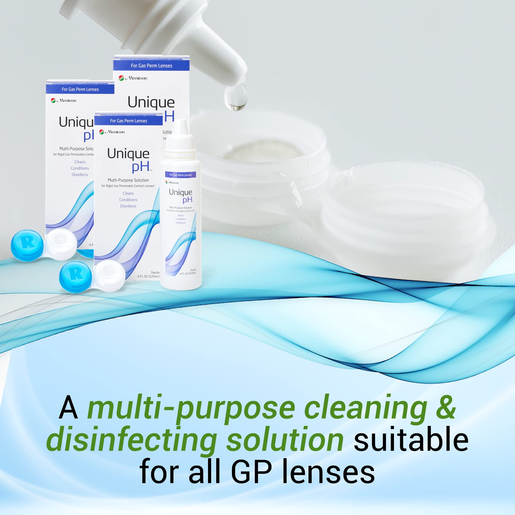 Desinfección suave de Menicon Unique pH para lentes RGP sin daños.