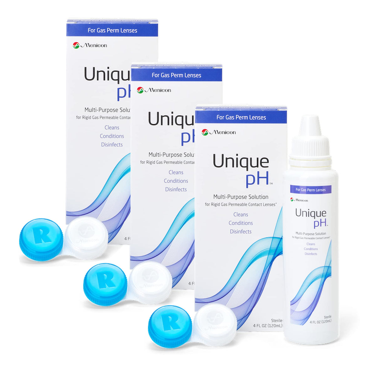 Menicon Unique pH para lentes RGP, limpieza suave y segura para uso diario.