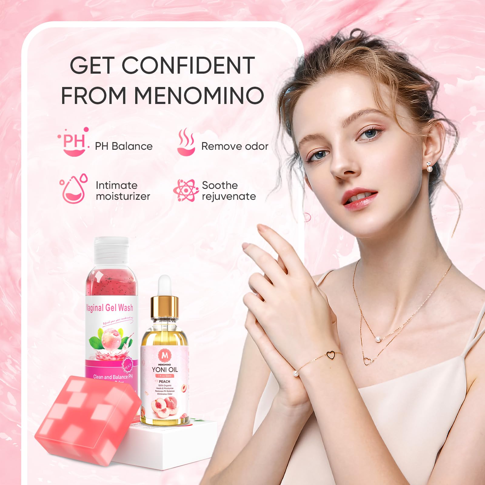 MENOMINO aceite Yoni antioxidantes: cuida la elasticidad y suavidad diaria.