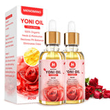 MENOMINO aceite Yoni rosa: botella elegante para cuidado íntimo suave.