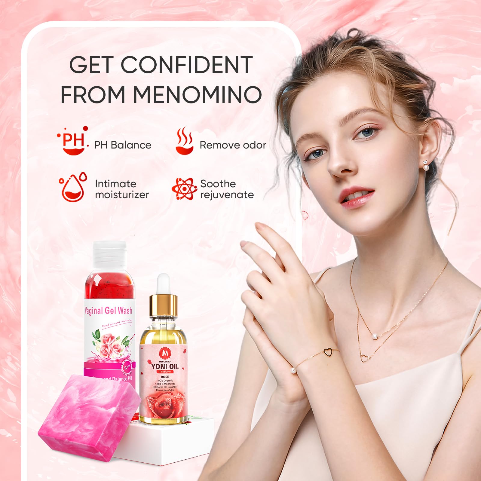 MENOMINO fragancia rosa, aroma suave que realza sensación de frescura.