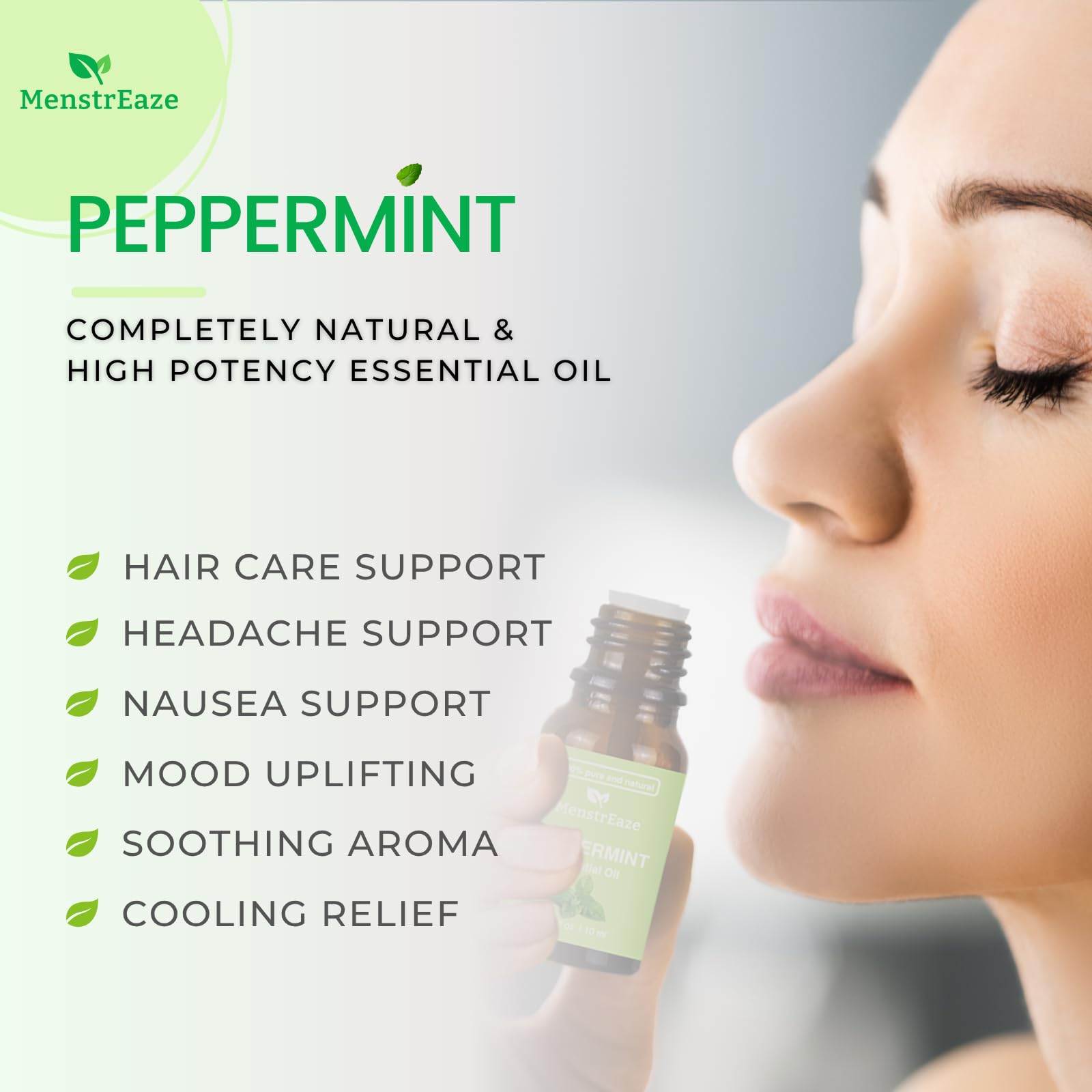 MenstrEaze Aceite de Menta: uso en el cabello para suavidad.