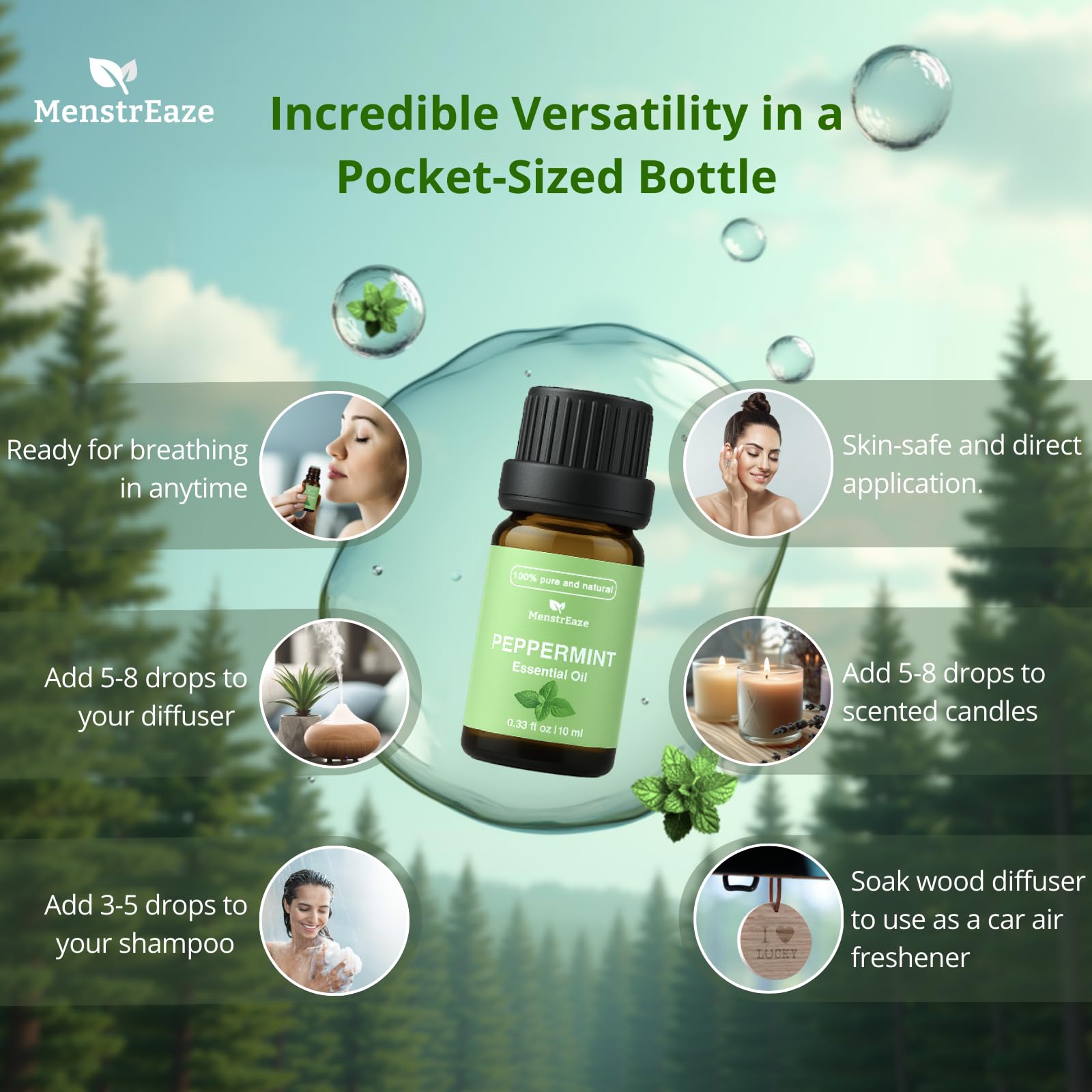 MenstrEaze Aceite de Menta: aroma mentolado para energizar el ambiente.