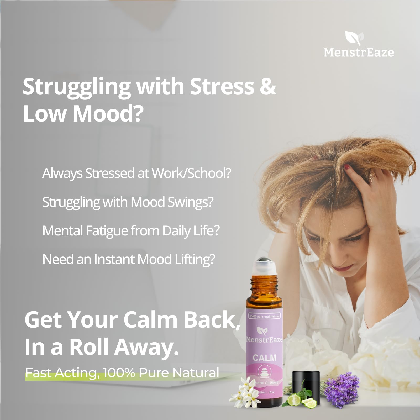 MenstrEaze Calm Roll-On Neroli: alivio de ansiedad y tensión emocional en cualquier momento.