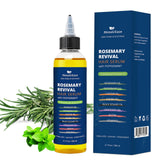 MenstrEaze aceite capilar romero-menta-ricino en botella de 200 ml para revitalizar el cuero cabelludo.