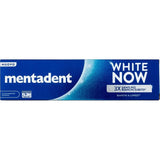 Mentadent dentífrico blanco ahora, dientes más brillantes con uso regular.