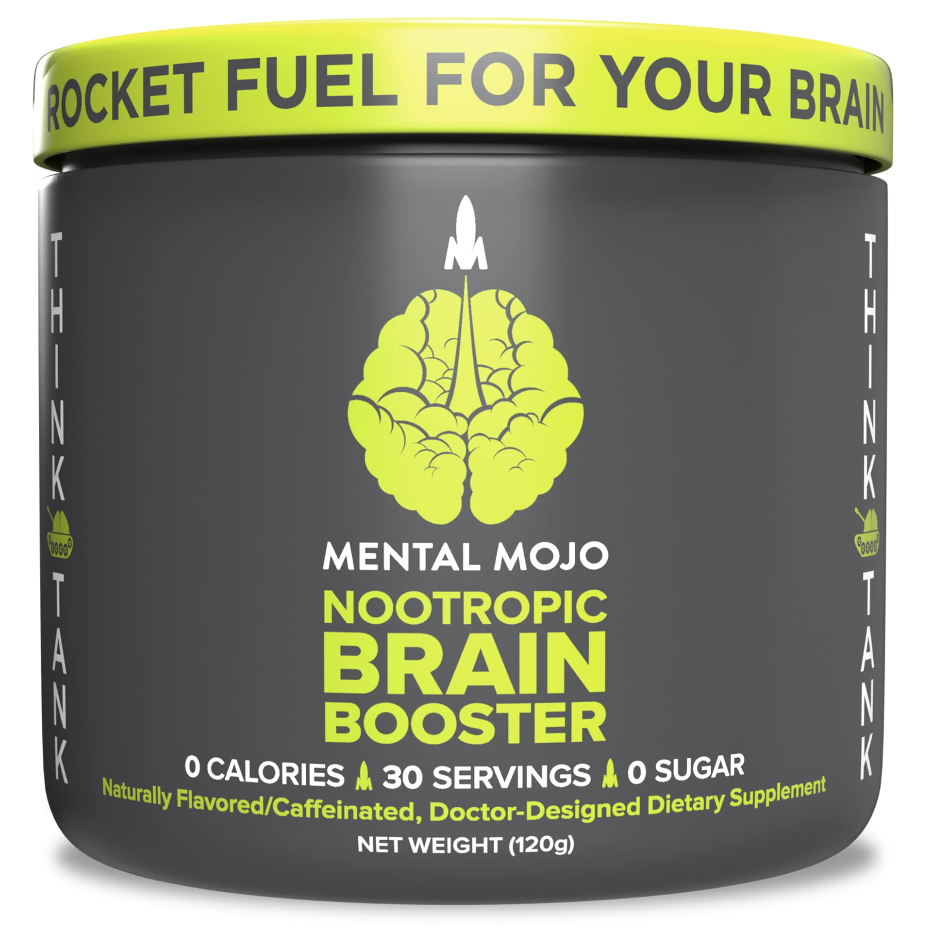 Mental Mojo botella Kiwi y Fresa para energía sostenida y enfoque.